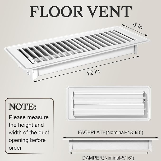 2 PCS Floor Vents Floor Registers 4x12 inch, Heavy Duty Metal Heat Air Vent Covers 4 X 12 with Rust Proof Finish for Home