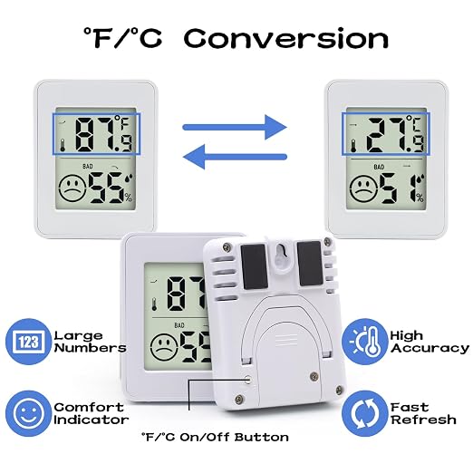2 PCS Home Indoor Hygrometer, Mini Indoor Thermometer with Magnetic Back, Temperature and Humidity Monitor, Reptile