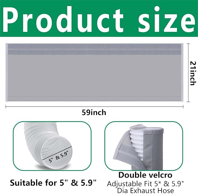 2 Pcs Portable AC Hose Insulation Sleeve, Air Conditioner Hose Cover Wrap, Fits 5" & 5.9" Diameter Exhaust Hose, Easy