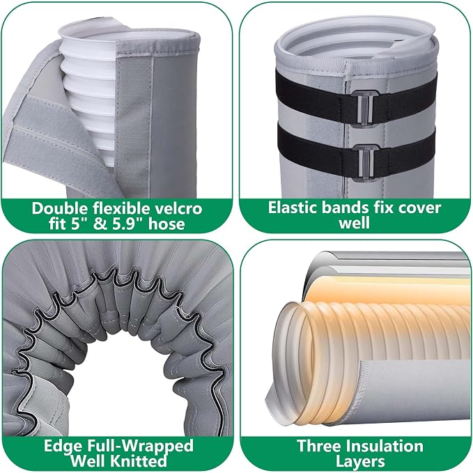 2 Pcs Portable AC Hose Insulation Sleeve, Air Conditioner Hose Cover Wrap, Fits 5" & 5.9" Diameter Exhaust Hose, Easy