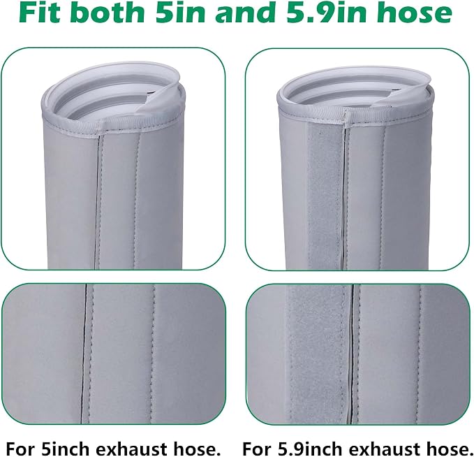 2 Pcs Portable AC Hose Insulation Sleeve, Air Conditioner Hose Cover Wrap, Fits 5" & 5.9" Diameter Exhaust Hose, Easy