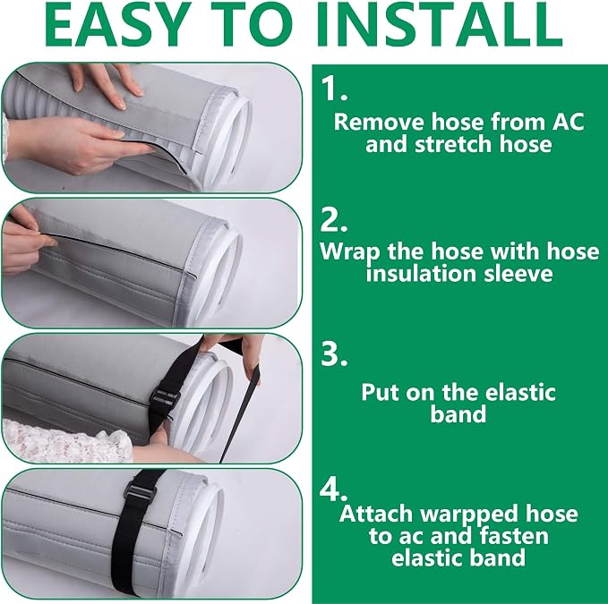 2 Pcs Portable AC Hose Insulation Sleeve, Air Conditioner Hose Cover Wrap, Fits 5" & 5.9" Diameter Exhaust Hose, Easy