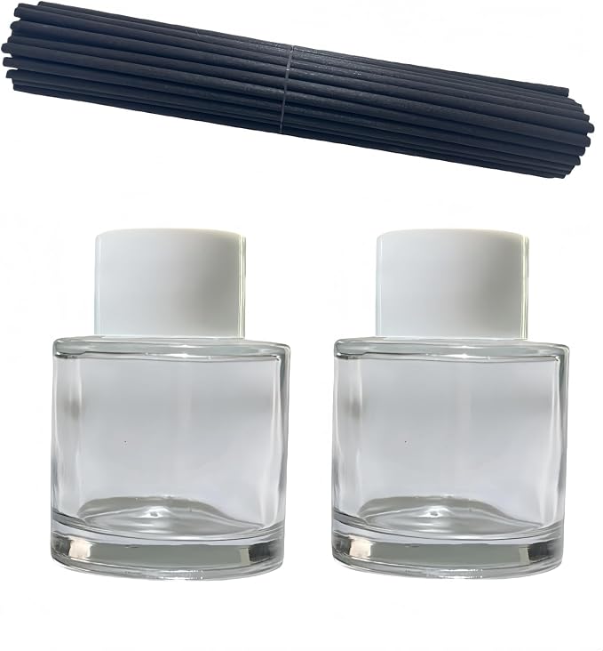 2 PCS Reed Diffuser Bottles Empty, 10Pcs Reed Diffuser Stick, Diffuser Bottle Capacity 50ml (1.7oz) Diffuser Stick