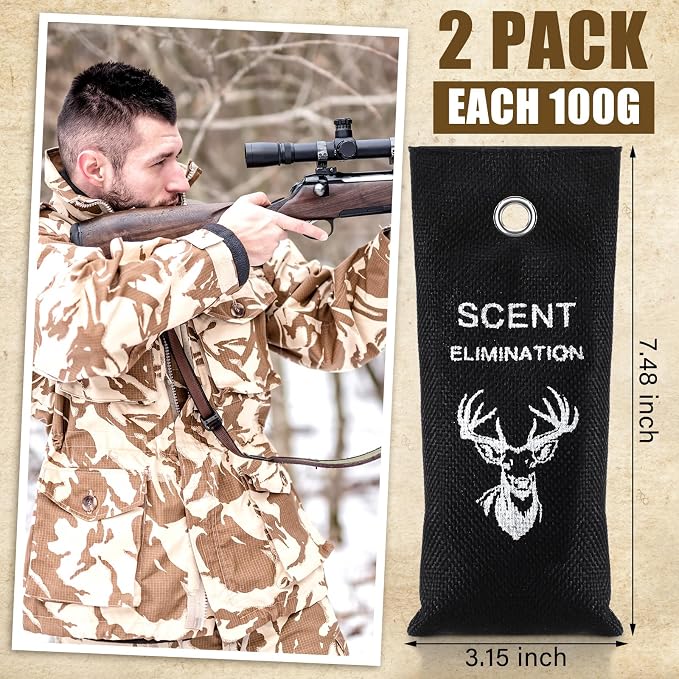 2 Pcs Scent Elimination for Hunting Charcoal Odor Absorber for Strong Odors Scent Away Elimination Hunting Accessories Long