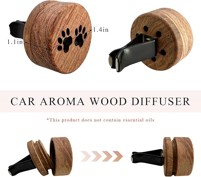 2 PCS Wood Car Essential Oil Diffuser, Wooden Aromatherapy Essential Oils Diffuser with Vent Clip, alternate product view 2
