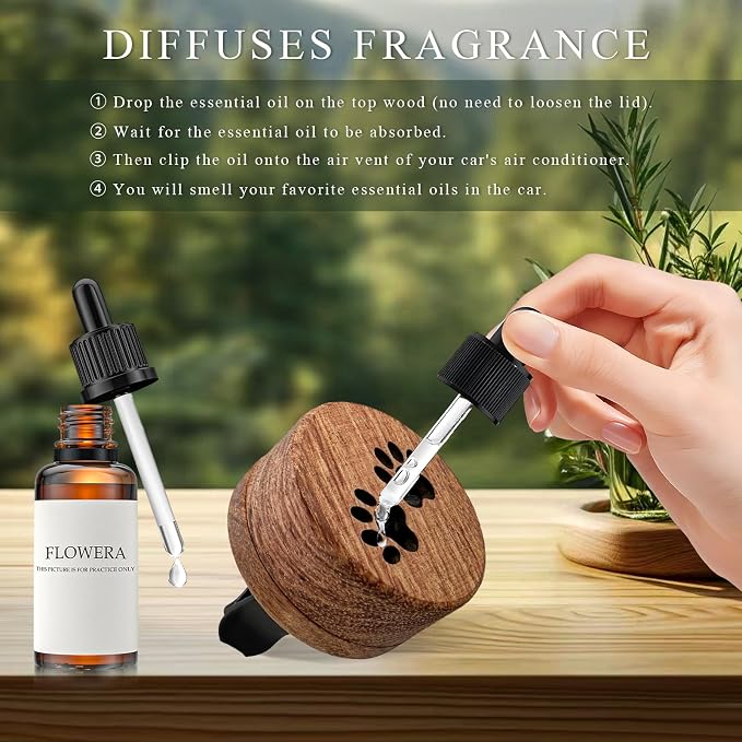 2 PCS Wood Car Essential Oil Diffuser, Wooden Aromatherapy Essential Oils Diffuser with Vent Clip, alternate product view 4