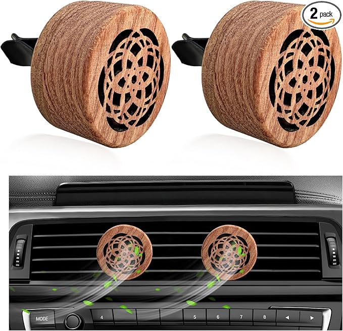 2 PCS Wood Car Essential Oil Diffuser, Wooden Aromatherapy Essential Oils Diffuser with Vent Clip, product image