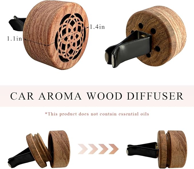 2 PCS Wood Car Essential Oil Diffuser, Wooden Aromatherapy Essential Oils Diffuser with Vent Clip, alternate product view 2