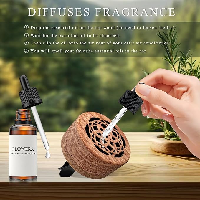 2 PCS Wood Car Essential Oil Diffuser, Wooden Aromatherapy Essential Oils Diffuser with Vent Clip, alternate product view 4