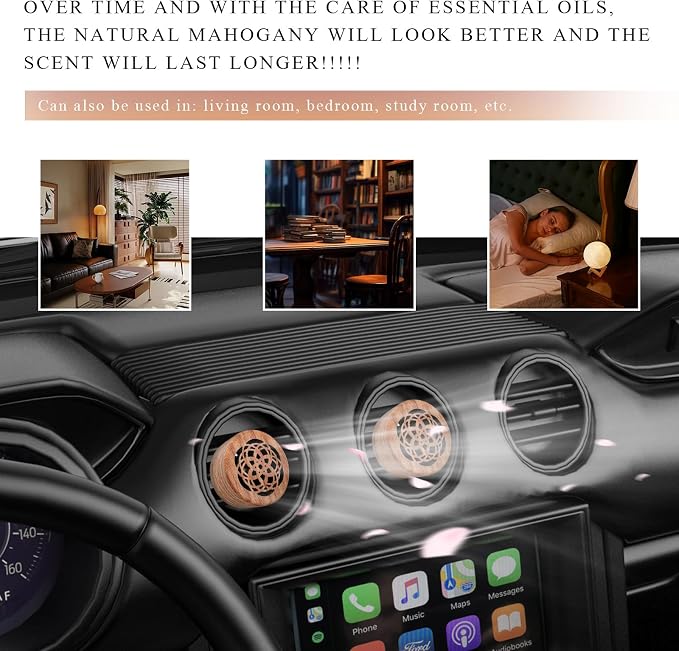 2 PCS Wood Car Essential Oil Diffuser, Wooden Aromatherapy Essential Oils Diffuser with Vent Clip, alternate product view 6
