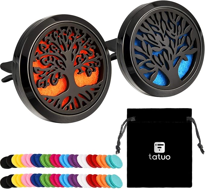 2 Pieces 316l Car Aromatherapy Essential Oil Diffuser Air Freshener with Vent Clip 48 Felt Pad Christmas Gift for Women