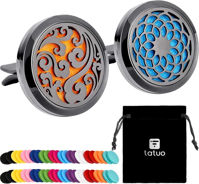 2 Pieces 316l Car Aromatherapy Essential Oil Diffuser Air Freshener with Vent Clip 48 Felt Pad Christmas Gift for Women