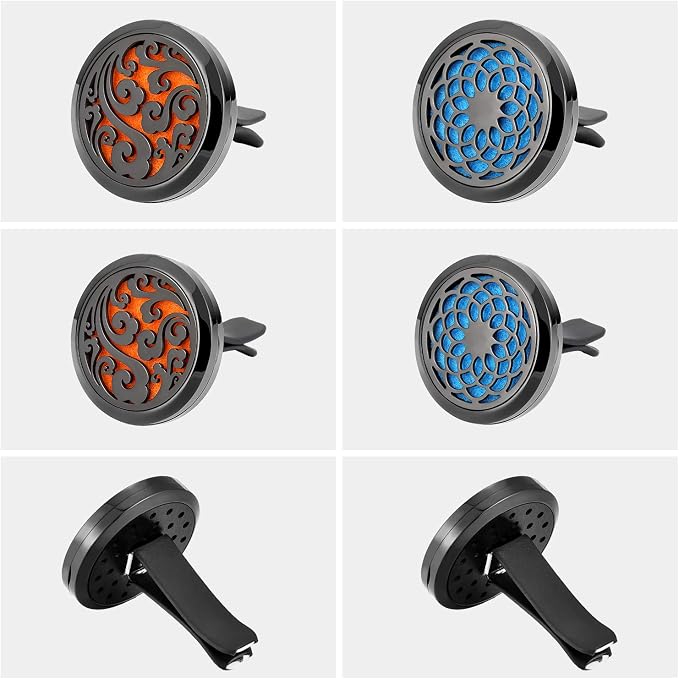 2 Pieces 316l Car Aromatherapy Essential Oil Diffuser Air Freshener with Vent Clip 48 Felt Pad Christmas Gift for Women