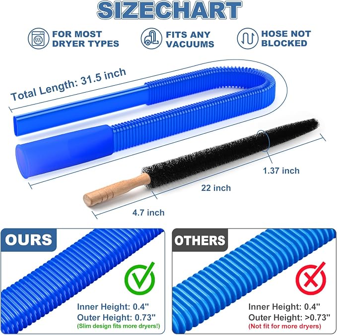 2 Pieces Dryer Vent Cleaner Kit Compatible with Most Vacuum Cleaner, Dryer Lint Brush and Vacuum Hose Attachment, Quickly