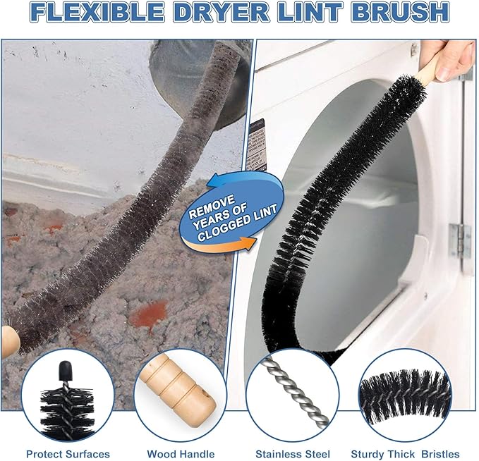 2 Pieces Dryer Vent Cleaner Kit Compatible with Most Vacuum Cleaner, Dryer Lint Brush and Vacuum Hose Attachment, Quickly