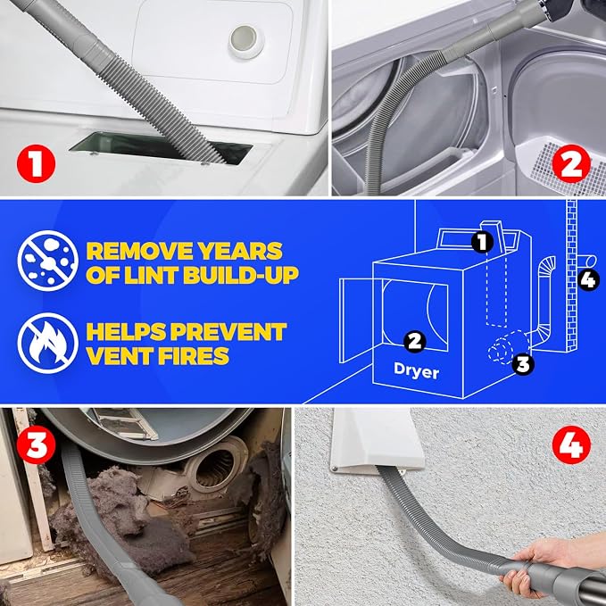2 Pieces Dryer Vent Cleaner Kit, Dryer Lint Vacuum Attachment and Flexible Dryer Lint Brush, Dryer Vent Vacuum Hose