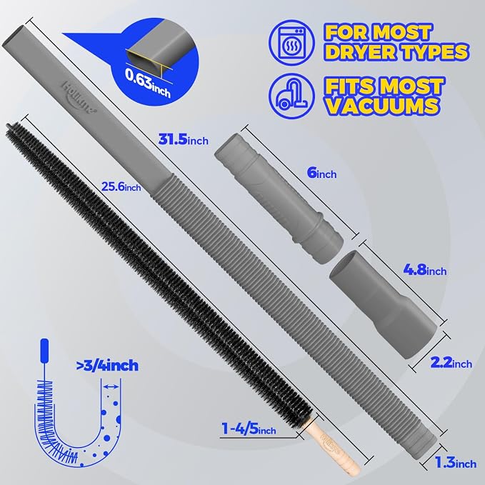 2 Pieces Dryer Vent Cleaner Kit, Dryer Lint Vacuum Attachment and Flexible Dryer Lint Brush, Dryer Vent Vacuum Hose