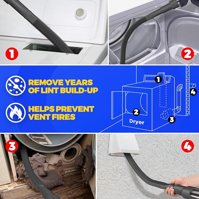 2 Pieces Dryer Vent Cleaner Kit, Dryer Lint Vacuum Attachment and Flexible Dryer Lint Brush, Dryer Vent Vacuum Hose