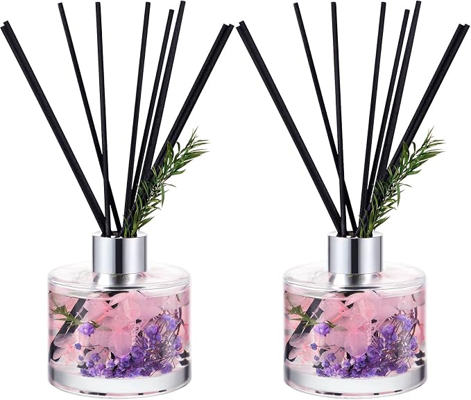 2 Reed Diffuser Sets Flower Oil Diffuser Sticks with Refill Empty 5oz Bottles Scent Glass for Fragrance Home Bathroom Gifts