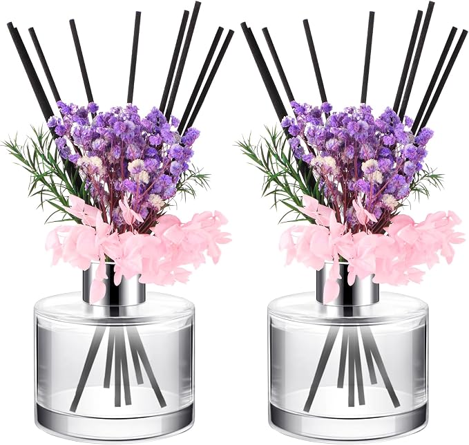2 Reed Diffuser Sets Flower Oil Diffuser Sticks with Refill Empty 5oz Bottles Scent Glass for Fragrance Home Bathroom Gifts