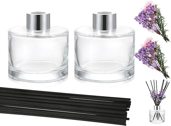 2 Reed Diffuser Sets Flower Oil Diffuser Sticks with Refill Empty 5oz Bottles Scent Glass for Fragrance Home Bathroom Gifts