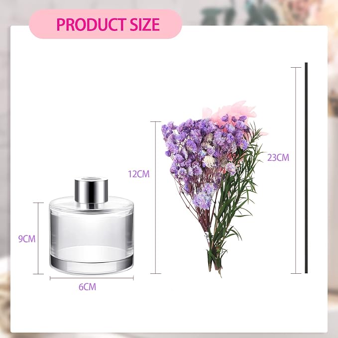 2 Reed Diffuser Sets Flower Oil Diffuser Sticks with Refill Empty 5oz Bottles Scent Glass for Fragrance Home Bathroom Gifts