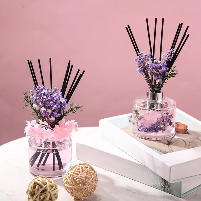 2 Reed Diffuser Sets Flower Oil Diffuser Sticks with Refill Empty 5oz Bottles Scent Glass for Fragrance Home Bathroom Gifts