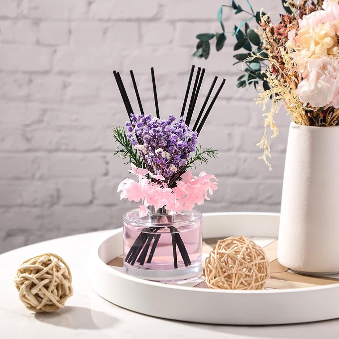 2 Reed Diffuser Sets Flower Oil Diffuser Sticks with Refill Empty 5oz Bottles Scent Glass for Fragrance Home Bathroom Gifts