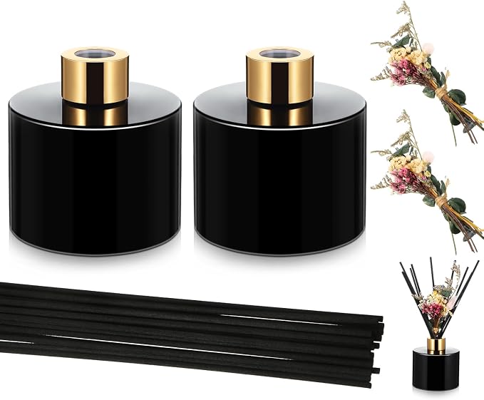 2 Reed Diffuser Sets Flower Oil Diffuser Sticks with Refill Empty 5oz Bottles Scent Glass for Fragrance Home Bathroom Gifts