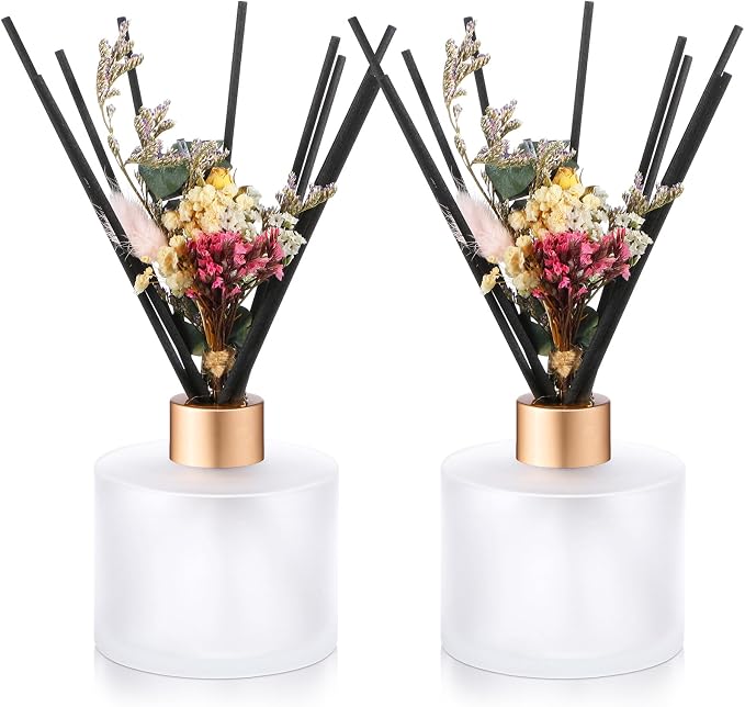 2 Reed Diffuser Sets Flower Oil Diffuser Sticks with Refill Empty 5oz Bottles Scent Glass for Fragrance Home Bathroom Gifts