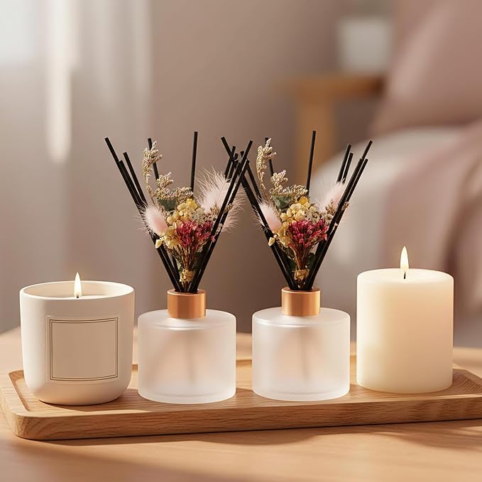 2 Reed Diffuser Sets Flower Oil Diffuser Sticks with Refill Empty 5oz Bottles Scent Glass for Fragrance Home Bathroom Gifts