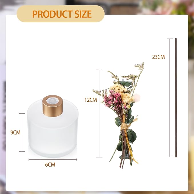 2 Reed Diffuser Sets Flower Oil Diffuser Sticks with Refill Empty 5oz Bottles Scent Glass for Fragrance Home Bathroom Gifts