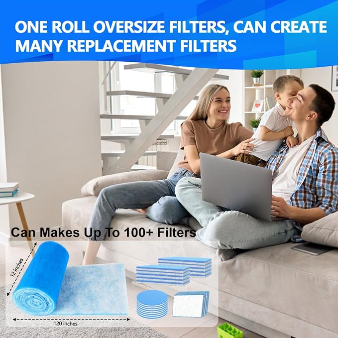 2 Rolls 12" x120" Air Vent Filters, Cut to Fit Air Filter (100+ Filters), MERV 8 Triple Vent Filter for Home, alternate view