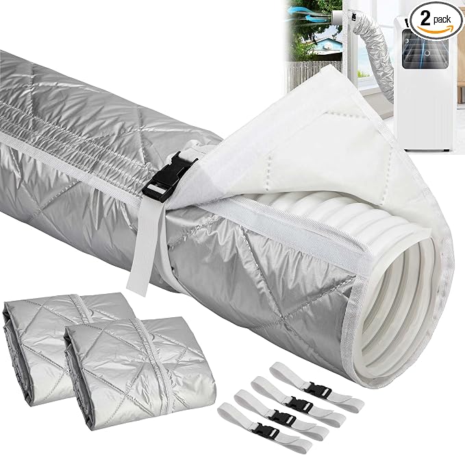 2 Set Quilting Air Conditioner Hose Cover, AC Insulated Hose Cover Wrap with 4 Adjustable Buckle Straps, Portable Air
