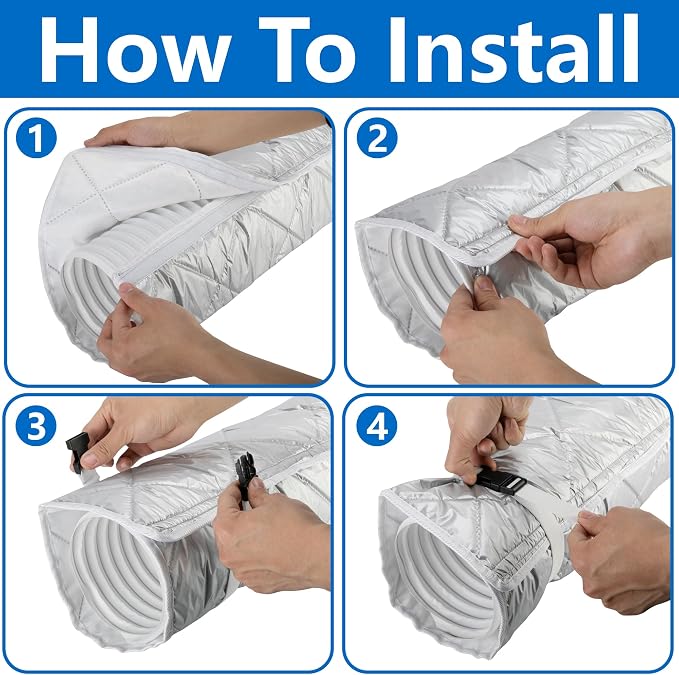 2 Set Quilting Air Conditioner Hose Cover, AC Insulated Hose Cover Wrap with 4 Adjustable Buckle Straps, Portable Air
