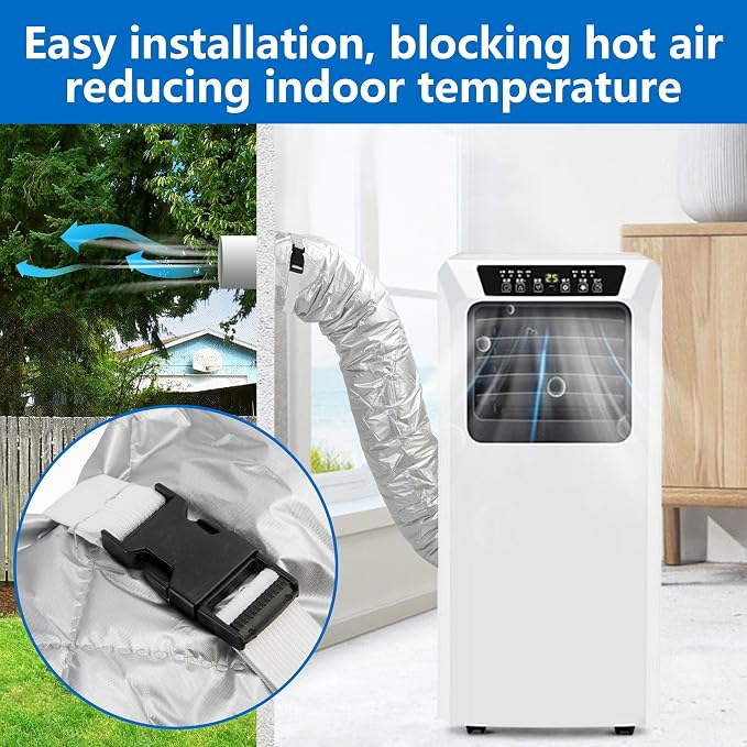 2 Set Quilting Air Conditioner Hose Cover, AC Insulated Hose Cover Wrap with 4 Adjustable Buckle Straps, Portable Air