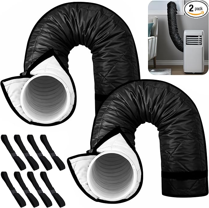 2 Set Quilting Air Conditioner Hose Cover, AC Insulated Hose Cover Wrap with 8 Adjustable Buckle Straps