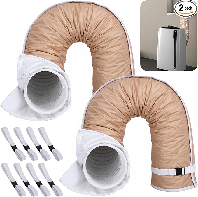 2 Set Quilting Air Conditioner Hose Cover, AC Insulated Hose Cover Wrap with 8 Adjustable Buckle Straps