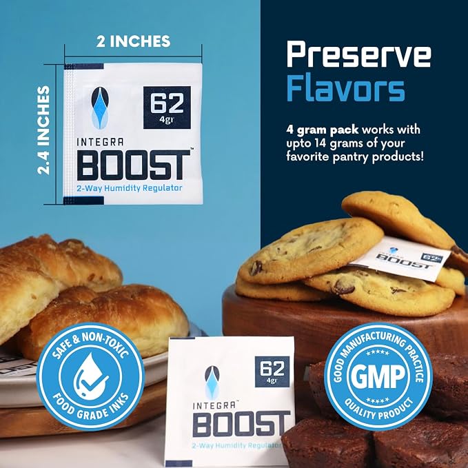 2-Way Humidity Control Pack - Preserve Flavor & Control Humidity at 62% RH - Moisture Absorber for Herbs, Spices & More - 4