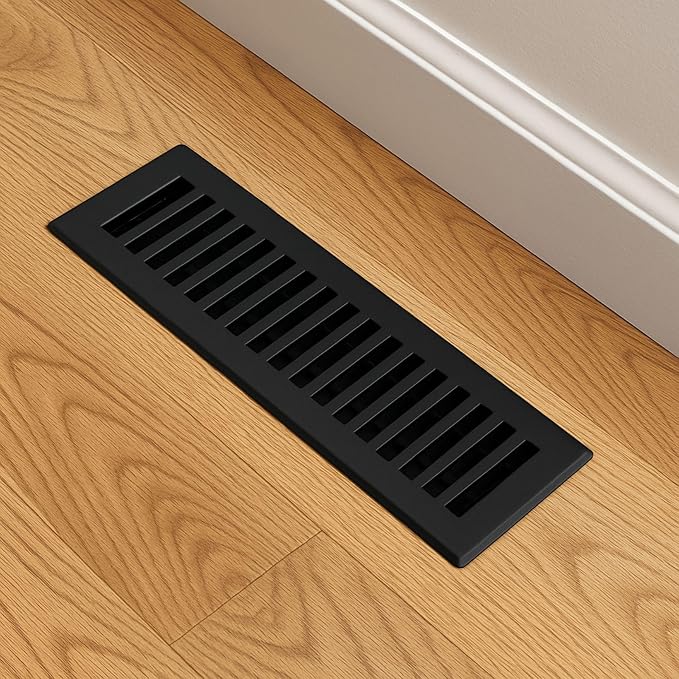 2" x 10" Contemporary Design Steel Floor Register in Textured Black Finish for Floor l- Decorative Air Vent, alternate view 3