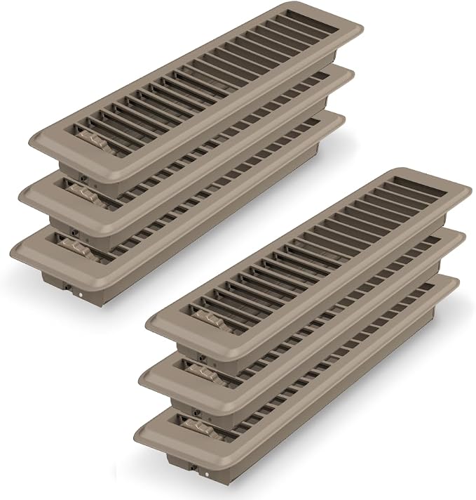 2" x 10" Floor Register 6 Pack, Heavy Duty Steel Walkable Floor Vents, Easy Adjust Air Vent Covers for Home Floor Wall