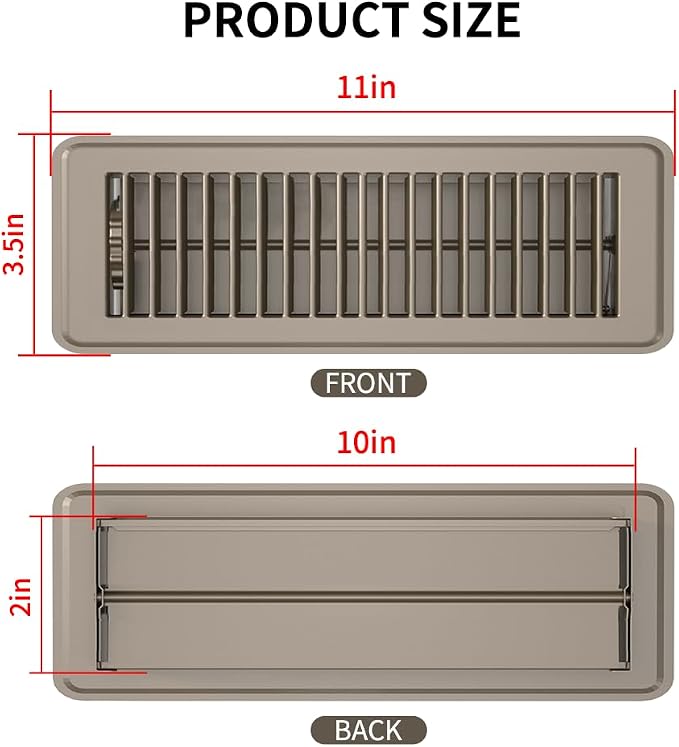 2" x 10" Floor Register 6 Pack, Heavy Duty Steel Walkable Floor Vents, Easy Adjust Air Vent Covers for Home Floor Wall