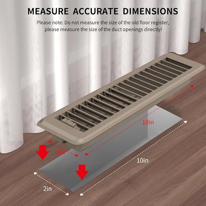 2" x 10" Floor Register 6 Pack, Heavy Duty Steel Walkable Floor Vents, Easy Adjust Air Vent Covers for Home Floor Wall