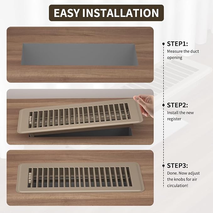 2" x 10" Floor Register 6 Pack, Heavy Duty Steel Walkable Floor Vents, Easy Adjust Air Vent Covers for Home Floor Wall