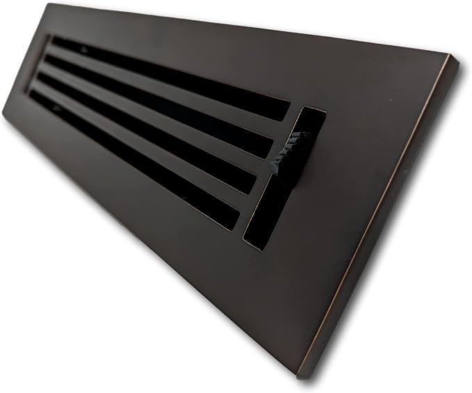 2 x 12 Cast Aluminum Linear Bar Vent Cover with Damper - Oxidized Bronze (Overall: 3.75 x 13.5) | Floor Register - Wall