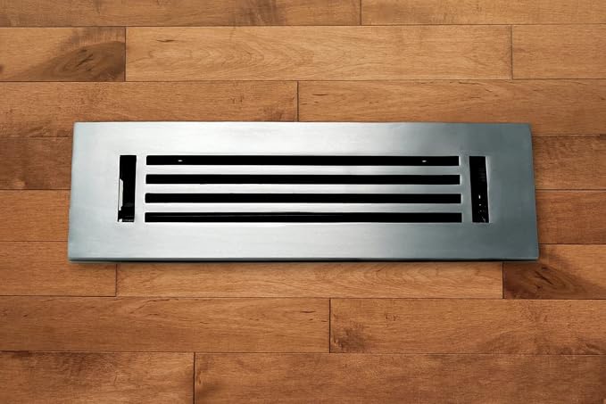 2 x 12 Cast Aluminum Linear Bar Vent Cover with Damper - Brushed Satin (Overall: 3.75 x 13.5) | Floor Register