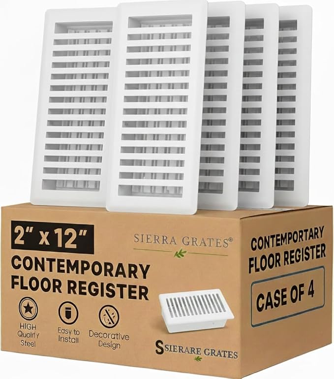 2" x 12" Contemporary Design Steel Floor Register in Glacier White Finish for Floor l- Decorative Air Vent