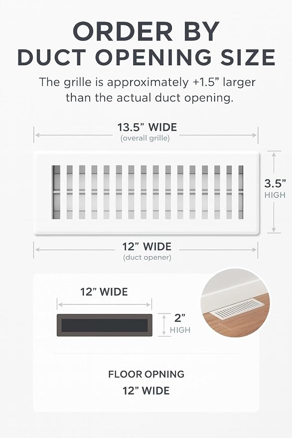 2" x 12" Contemporary Design Steel Floor Register in Glacier White Finish for Floor l- Decorative Air Vent, alternate view 4