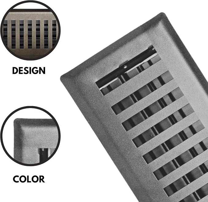2" x 12" Contemporary Design Steel Floor Register in Granite Grey Finish for Floor l- Decorative Air Vent, alternate view 3