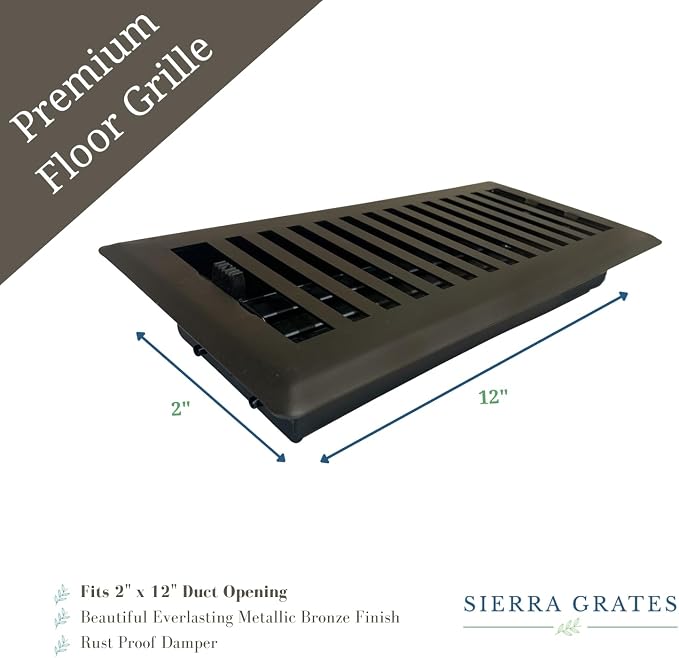 2" x 12" Contemporary Design Steel Floor Register in Metallic Bronze Finish for Floor l- Decorative Air Vent Covers- Floor